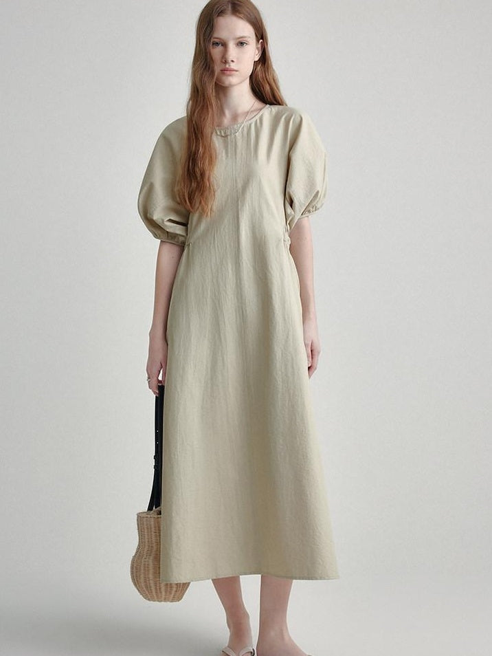 fano Structured High Waist Workwear A Line Short Sleeve Cotton Blend Maxi Dresses