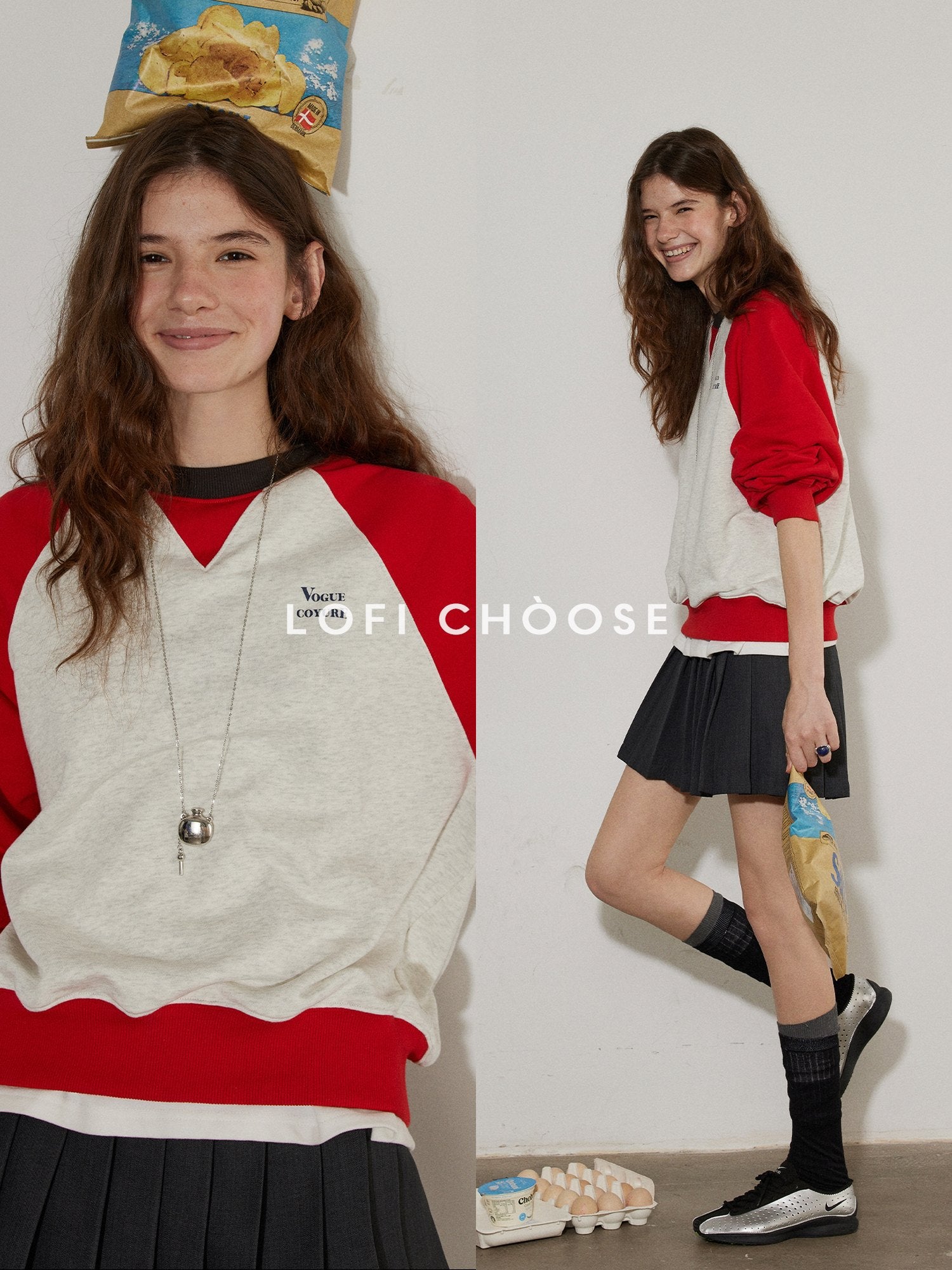 Lofi choose Cozy Colorblock Relaxed Fit Long Sleeve Crewneck Women Office Casual Sweatshirt