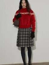 Lofi choose Cozy Wool Knit Office Loose Fit Mock Neck Long Sleeve Red Sweaters