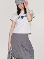 fano Slim Cotton Floral Office Chic Women Round Neck Long Sleeve Crop Tops