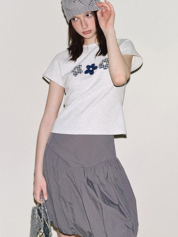 fano Slim Cotton Floral Office Chic Women Round Neck Long Sleeve Crop Tops