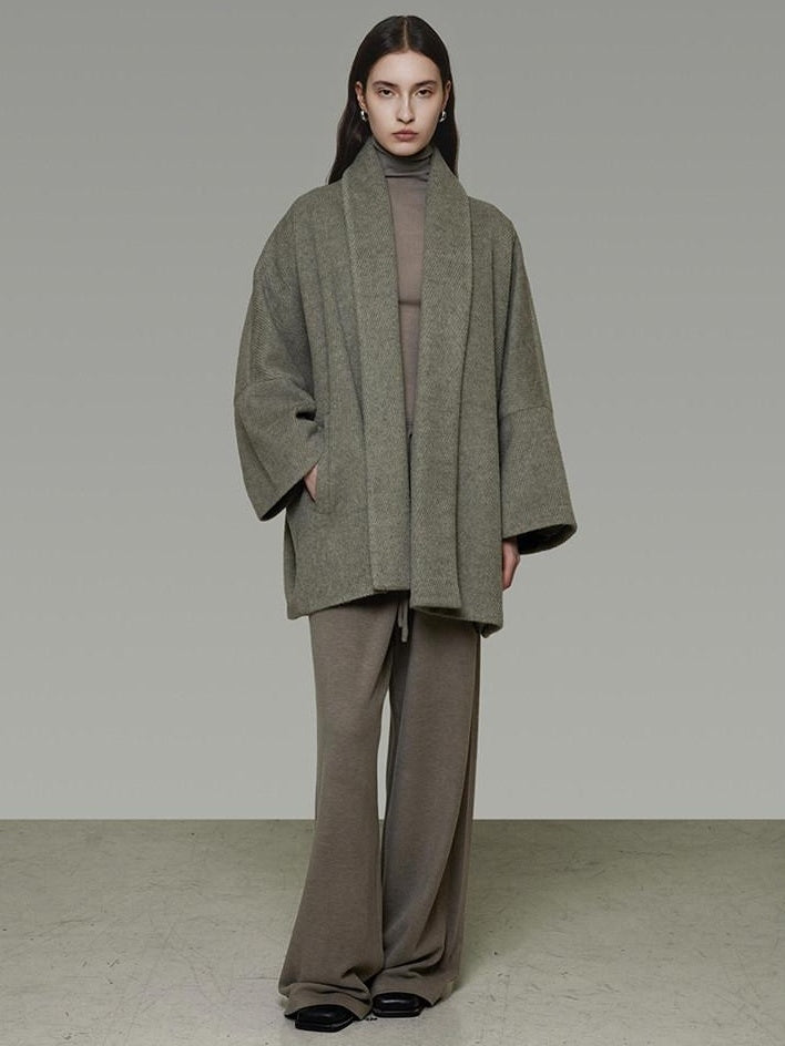 unspoken Soft Wool Blend Tailored Cut Minimal Commuter Loose Fit Tobacco Green Wool Coats