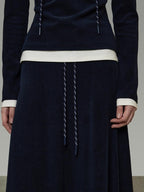 unspoken Breathable Slim Fit V-neck Knit Three Piece High Waist Navy Women Lounge Sets