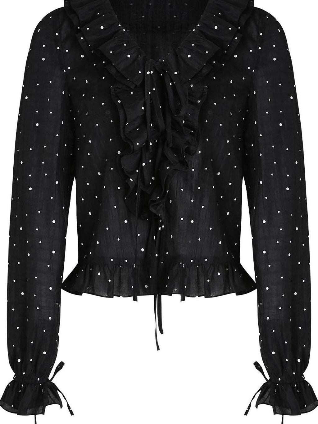 fano Shape Retaining Lyocell Korean Slim Fit V-neck Long Sleeve Polka Dot Blouses