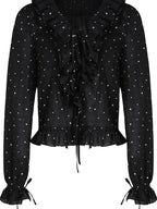 fano Shape Retaining Lyocell Korean Slim Fit V-neck Long Sleeve Polka Dot Blouses