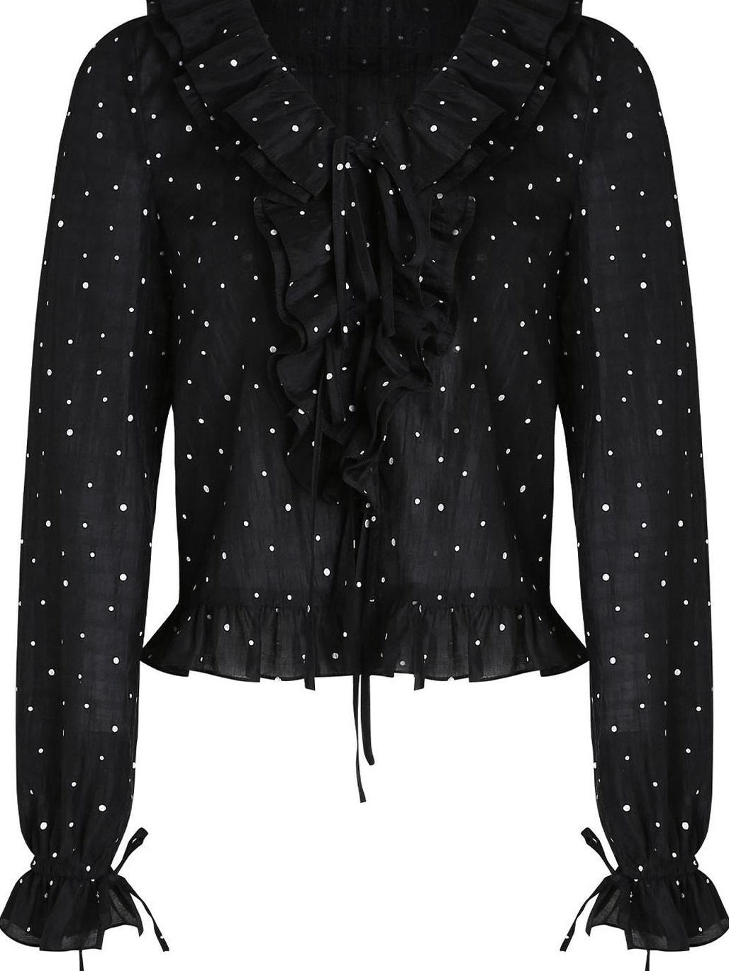 fano Shape Retaining Lyocell Korean Slim Fit V-neck Long Sleeve Polka Dot Blouses