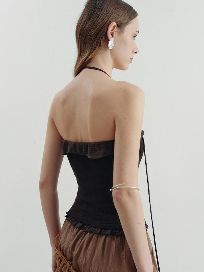 someone sometimes Ruffle Trim Backless Slim Fit Versatile Viscose Nylon Tank Camisoles