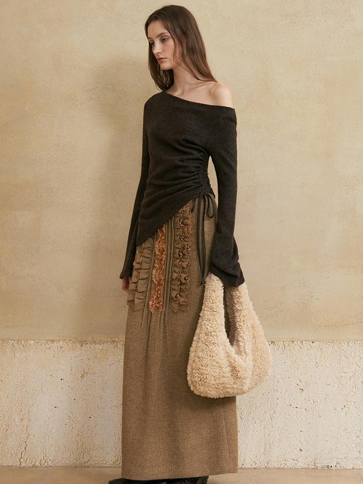 someonesometimes Wool Blend Lined Vintage Straight Mid Hidden Zip Casual Women Maxi Skirts