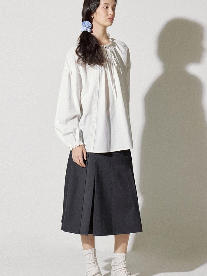 fano Breathable Lyocell Cotton Loose Round Neck Korean Long Sleeve White Blouses