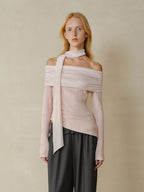 someonesometimes Cotton Blend Slim Fit Patchwork Knit Women Peach Pink Long Sleeve T-Shirts