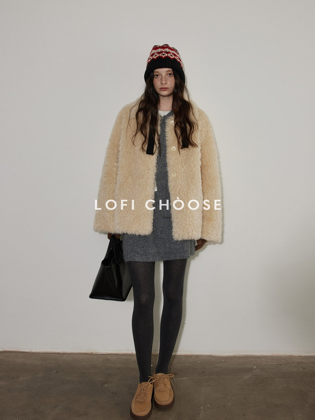 Lofi choose Knit Wool Blend Zip Cardigan Loose Fit Office Gray Short Skirt Top & Skirt Sets