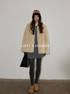 Lofi choose Knit Wool Blend Zip Cardigan Loose Fit Office Gray Short Skirt Top & Skirt Sets