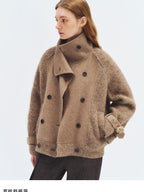 someone sometimes Alpaca Blend Casual Relaxed Double Breasted Lapel Women Dusty Camel Short Coat