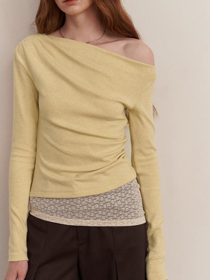 someonesometimes Faux Cashmere Slim Fit Asymmetrical Slant Neck Women Knit Pullover Sweaters
