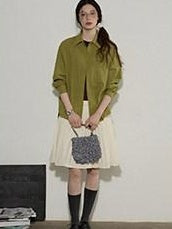 Lofi choose High Waist Pleated A Line Office Ready Women Black Ivory Polyester Mini Skirts