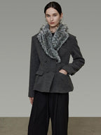 unspoken Wool Blend Double Breasted Slim Lapel Tailored Minimal Workwear Gray Short Coat