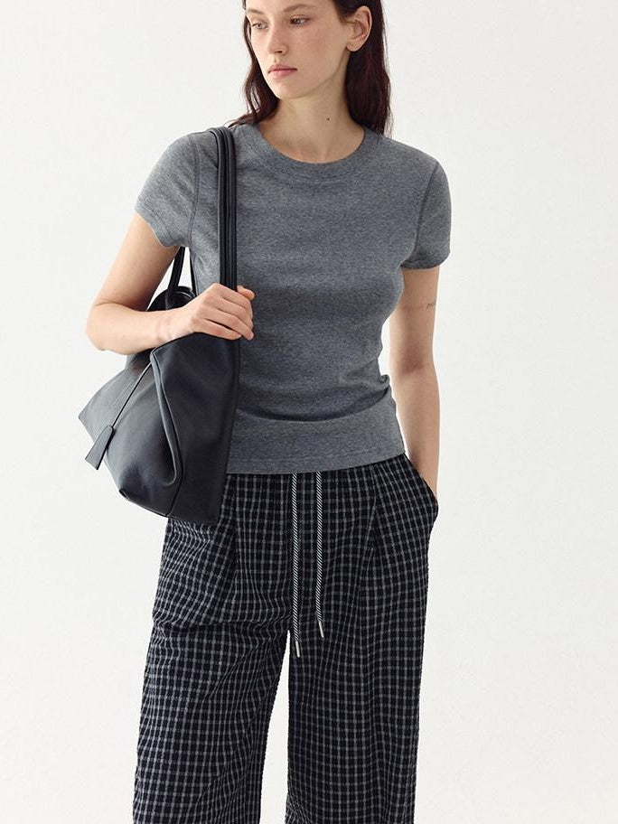fano Cooling Lyocell Blend Korean Slim Short Sleeve Tee Basic Crop Tops
