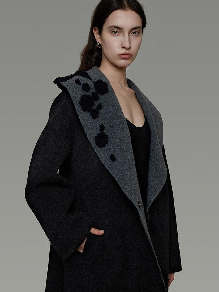 unspoken Warm Thick Minimal Commuter Loose Fit Lapel Women Sheep Wool Blend Wool Coats