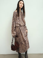 audreyyang Soft 100% Polyester Cinched Waist Long Sleeve Floral Women Maxi Dresses