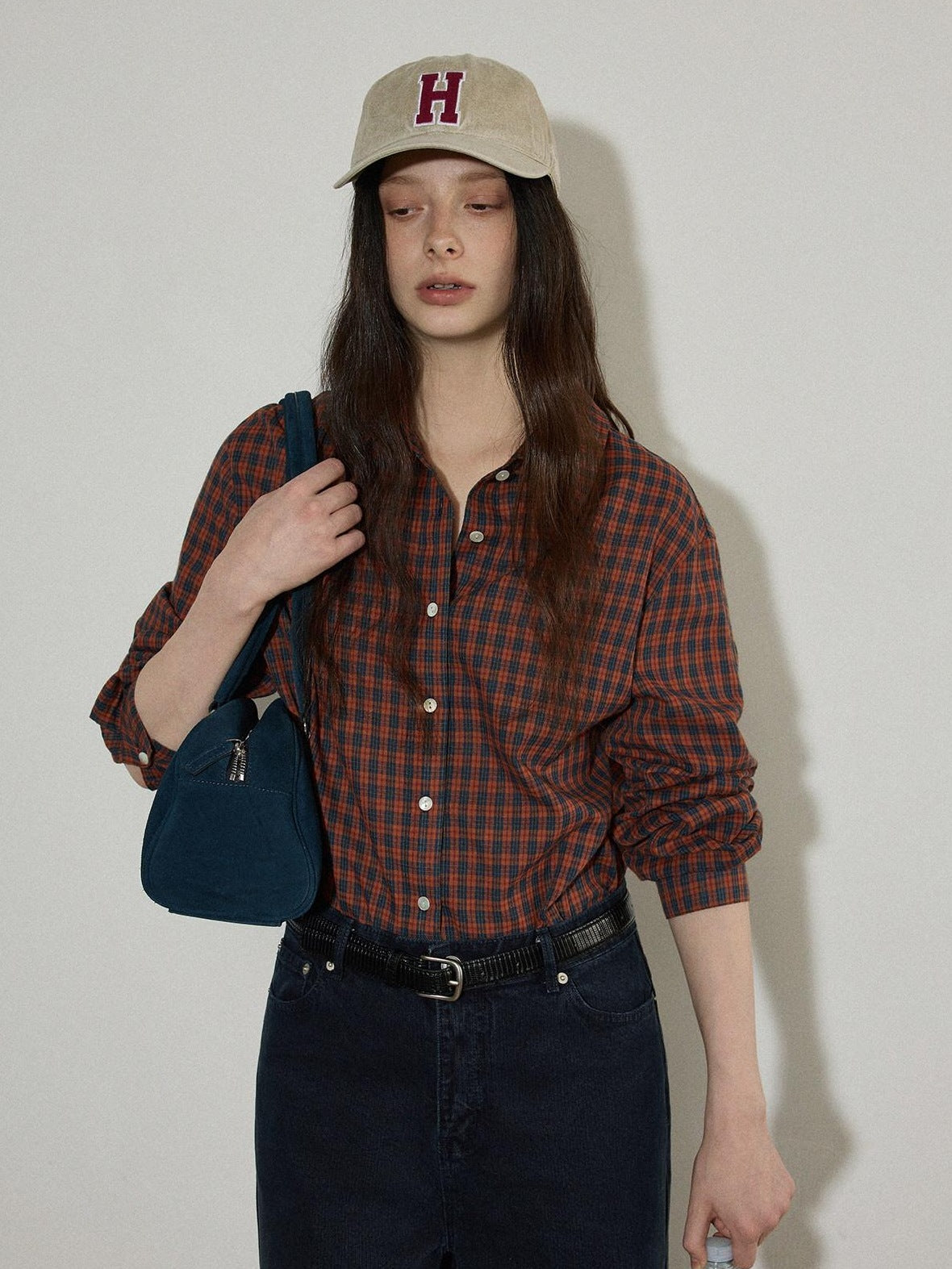 Lofi choose 100 Percent Cotton Loose Plaid Collar Long Sleeve Women Workwear Button Shirts