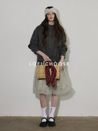 Lofi choose Breathable Drawstring Oversized Commuter Women Button Mud Gray Denim Jackets