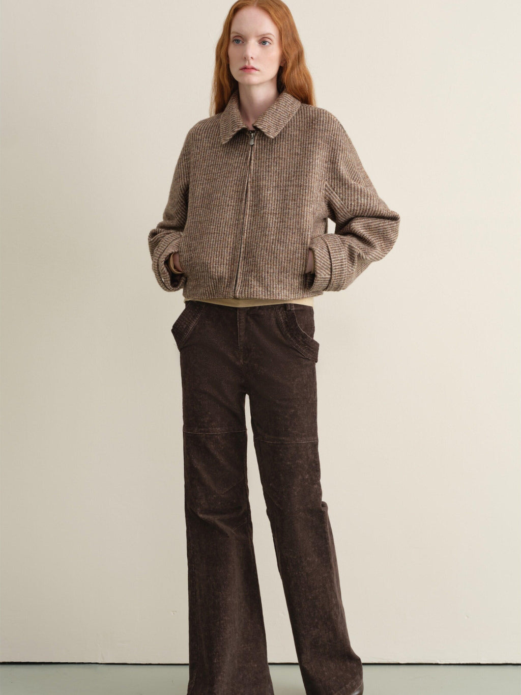 someone sometimes Wool Blend Retro Loose Zip Lapel Long Sleeve Women Multicolor Cropped Jackets