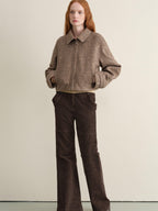 someone sometimes Wool Blend Retro Loose Zip Lapel Long Sleeve Women Multicolor Cropped Jackets