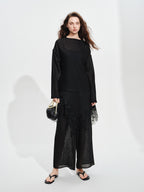 audreyyang Soft Viscose Blend Non Deforming Loose Fit Patchwork Women Top & Pants Sets