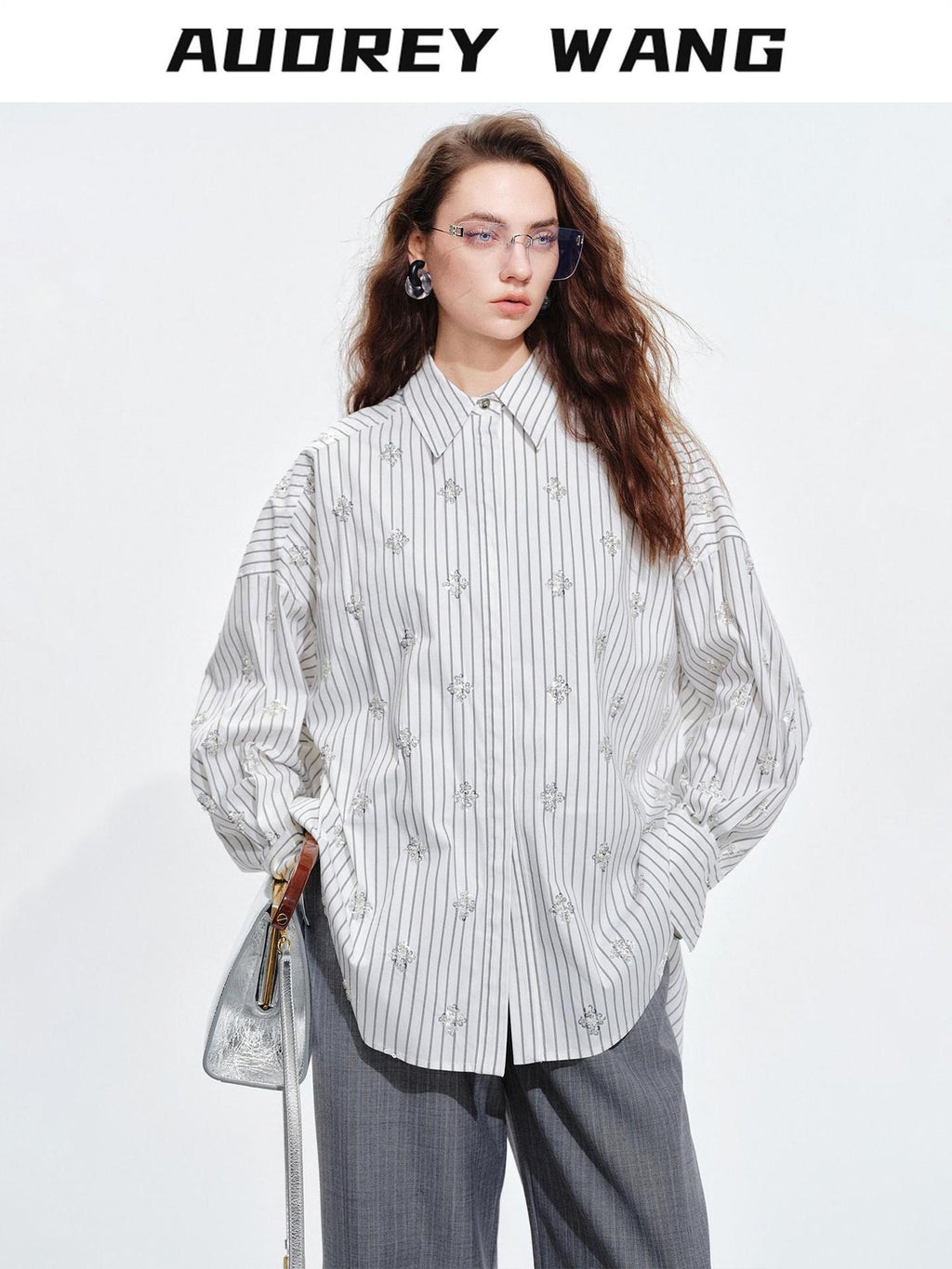 audreyyang Holds Shape Casual Loose Colorblock Striped Drop Shoulder Women Cotton Shirts