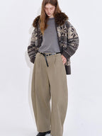 fano Breathable Cotton Khaki Natural Waist Casual Zipper Fly Women Wide Leg Pants