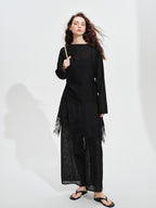 audreyyang Soft Viscose Blend Non Deforming Loose Fit Patchwork Women Top & Pants Sets