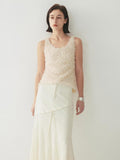 someone sometimes Fringe Detail Original Slim Fit Strappy Young Women Solid Cream Tank Tops