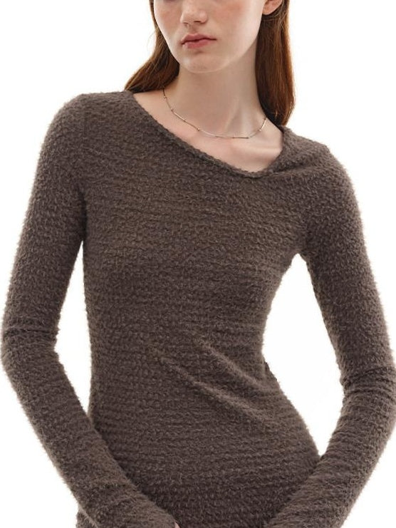 someone sometimes Slim Knit Minimal Casual Crewneck Long Sleeve Women Gray Top & Skirt Sets