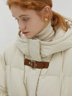 fano 90% White Duck Down Minimal Commuter Straight Hooded Milky Beige Down Jackets