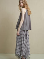someonesometimes Flattering Commuter Slim Tie Strap Plaid Vest And Skirt Women Top & Skirt Sets