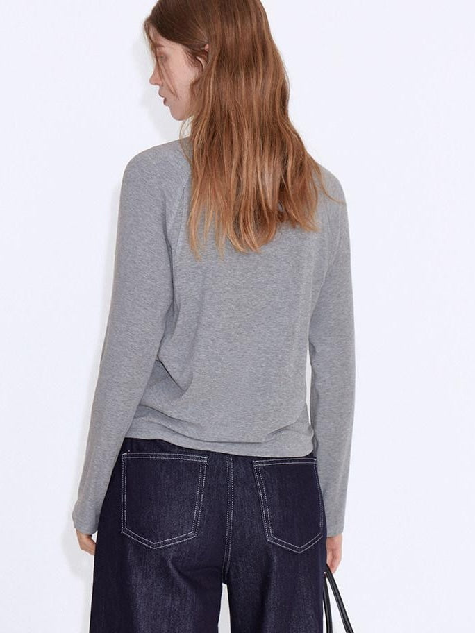 fano Soft Faux Cashmere Relaxed Fit Office Women Solid Long Sleeve T-Shirts