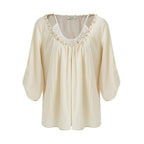 unspoken_Durable_100%_Cotton_Original_Relaxed_Round_Neck_Women_Beige_Solid_Blouses_MISSTT