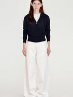 fano Cozy Wool Blend Zip Up Loose Fit Casual Long Sleeve Black Women Hoodie
