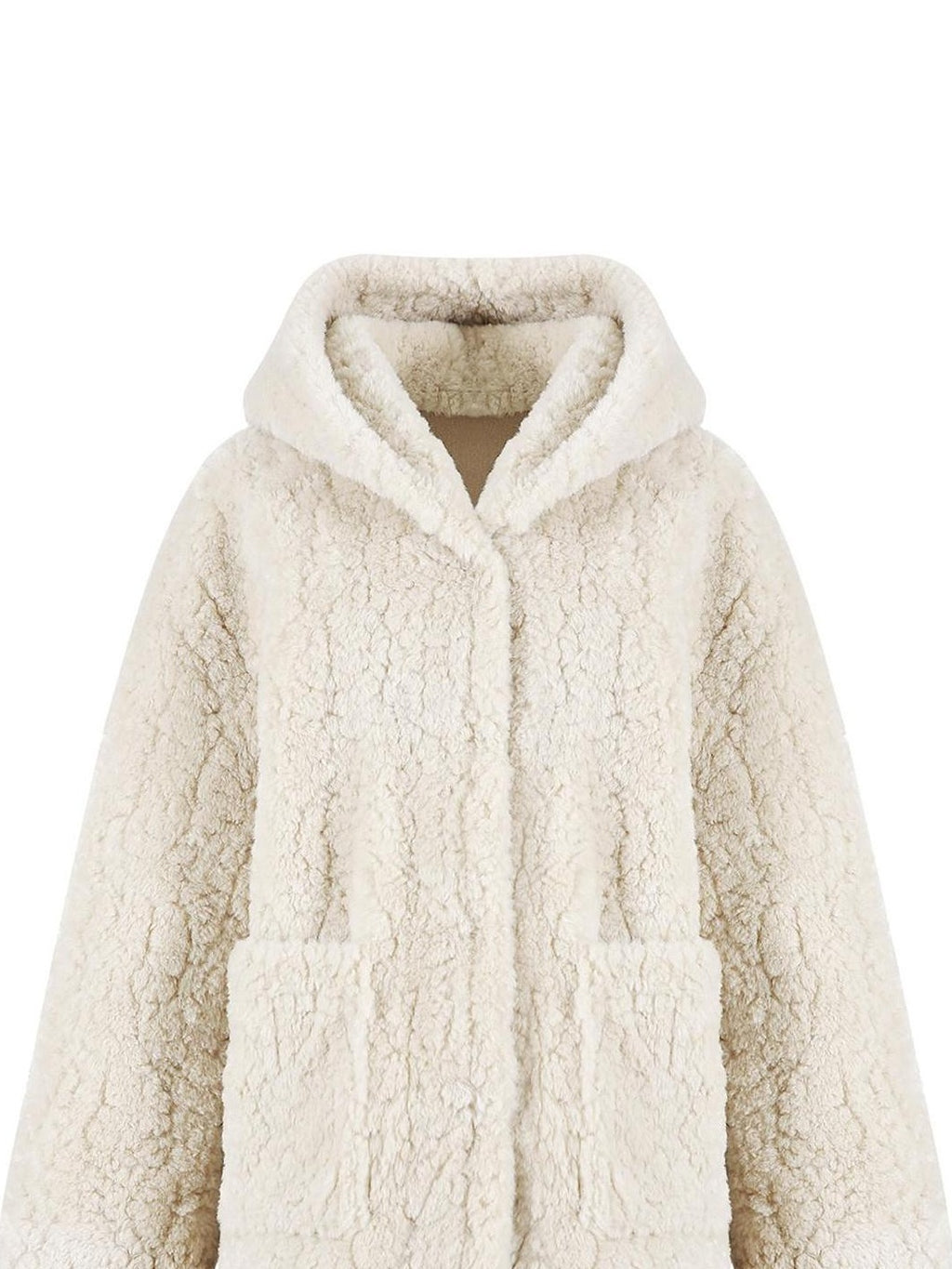 fano Warm Hooded Zip Closure Oversized Casual Boxy Fit Young Women Beige Short Coat