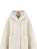 fano Warm Hooded Zip Closure Oversized Casual Boxy Fit Young Women Beige Short Coat
