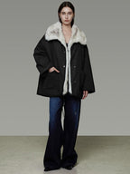 unspoken Fur Lined Thick Minimal Commuter Loose 3D Tailored Cotton Navy Puffer Jackets