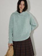 Lofi choose Cozy High Neck Loose Fit Commuter Knit Pullover Blue Polyester Sweaters