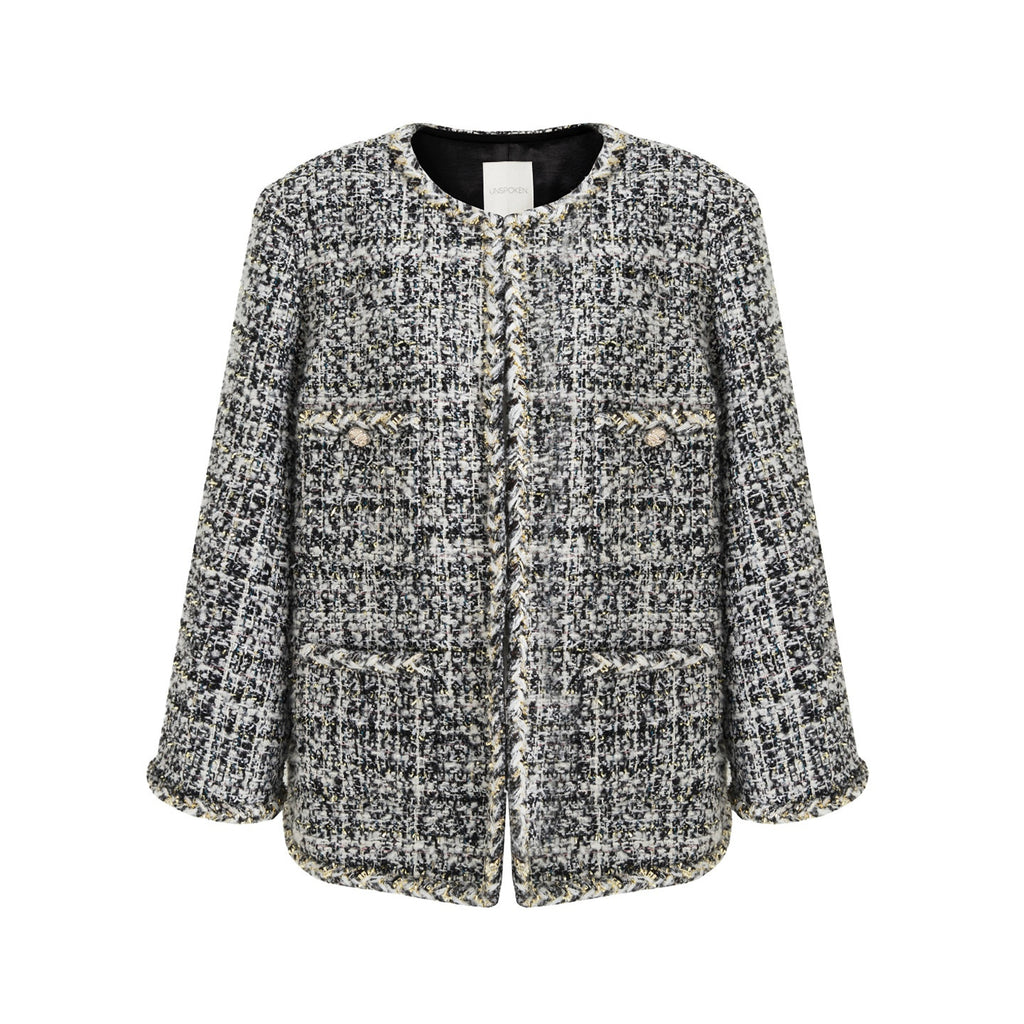 unspoken_Warm_Wool_Blend_Houndstooth_Loose_Fit_Simple_Commuter_Black_White_Short_Coat_MISSTT