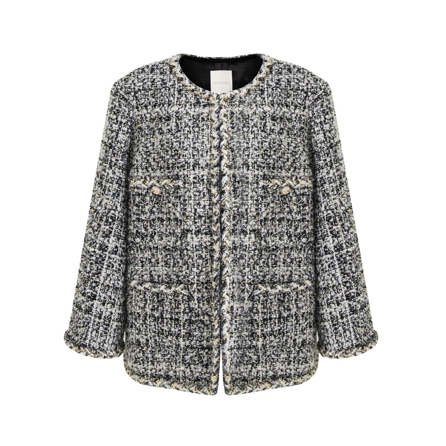 unspoken_Warm_Wool_Blend_Houndstooth_Loose_Fit_Simple_Commuter_Black_White_Short_Coat_MISSTT