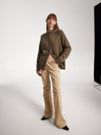 someone sometimes Acrylic Wool Blend Stand Collar Open Front Commuter Knit Brown Cardigans