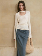someone sometimes Versatile Lined Knit Slit Straight H Line Mid Waist Women Casual Maxi Skirts