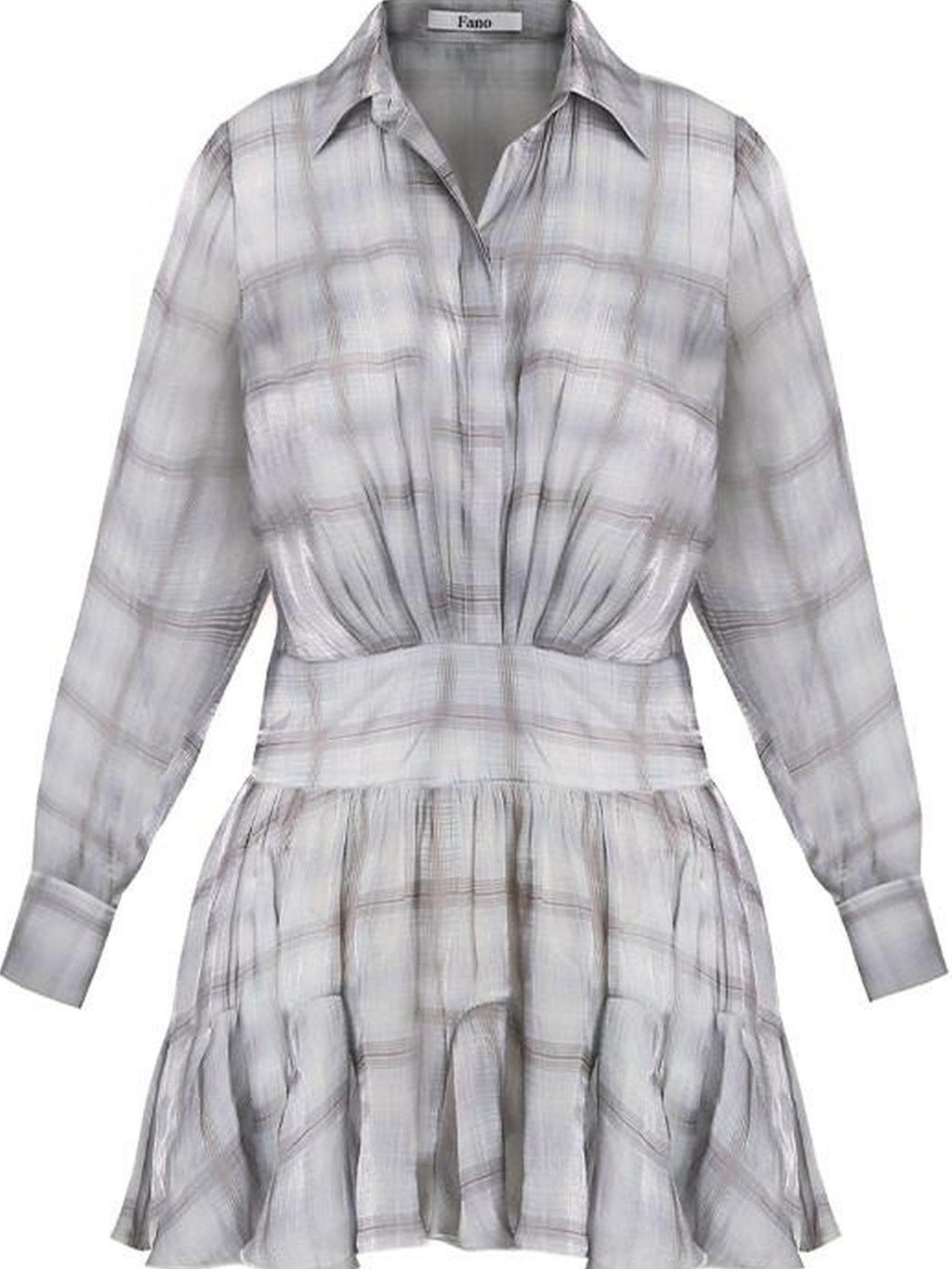 fano Plaid Korean Workwear A Line Natural Waist Mid Sleeve Khaki Midi Dresses
