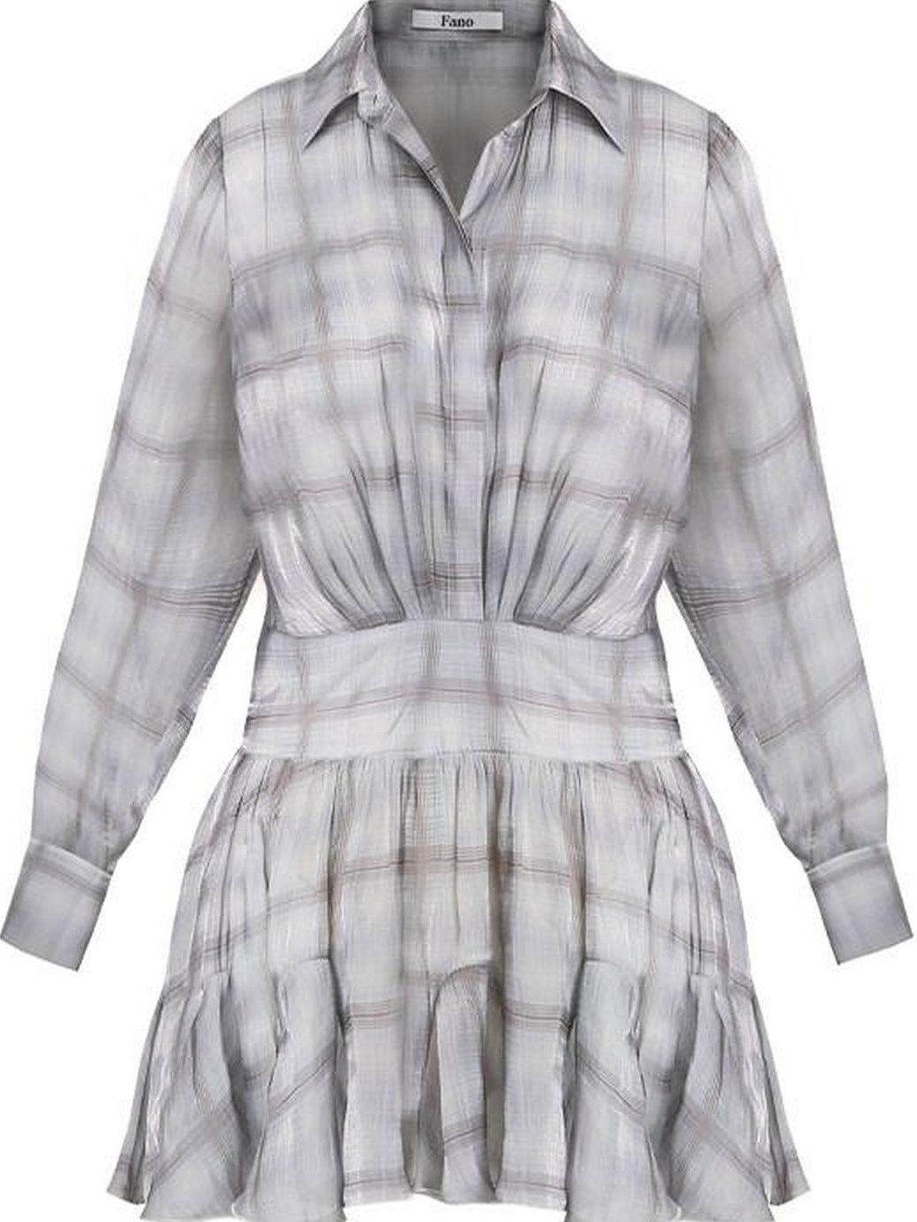 fano Plaid Korean Workwear A Line Natural Waist Mid Sleeve Khaki Midi Dresses