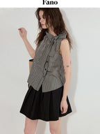 fano Viscose Lyocell Plaid Sleeveless Loose Pullover Korean Workwear Women Blouses