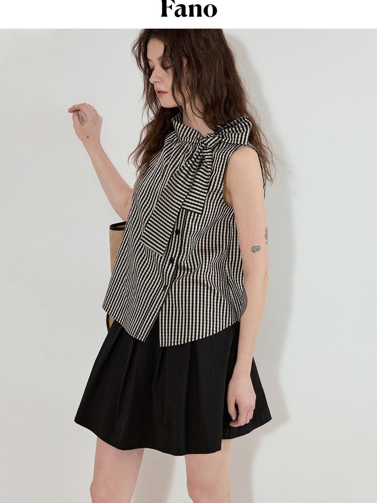 fano Viscose Lyocell Plaid Sleeveless Loose Pullover Korean Workwear Women Blouses